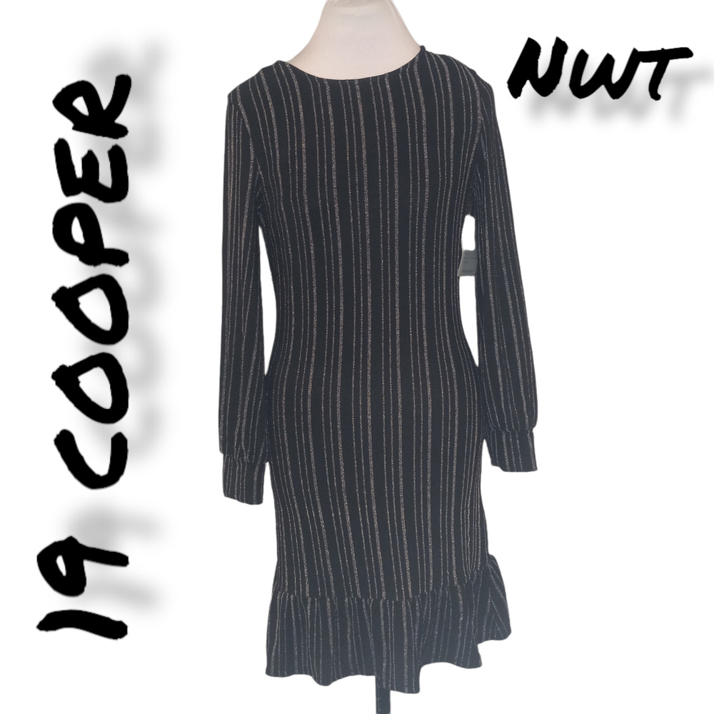NWT 19 Cooper Black Metallic Striped Dress